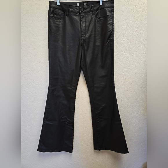 Kut from The Kloth Ana Coated High Rise black Flare Leather Like Look Size 12 - Picture 5 of 7